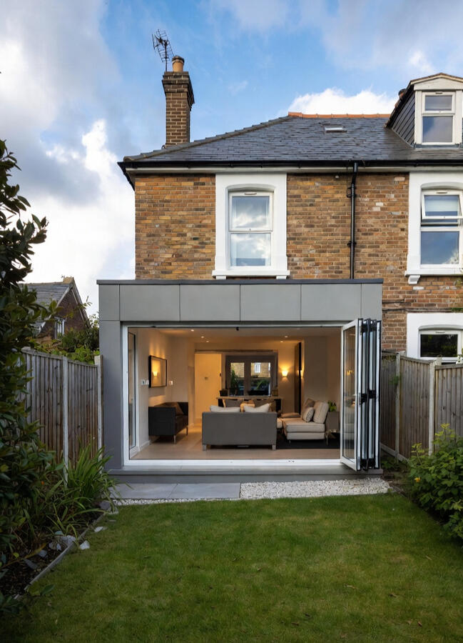 Open plan living with bifold doors Open plan living with bifold doors